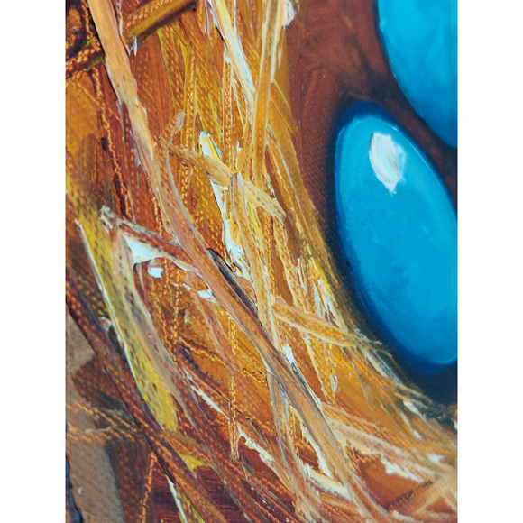 Nest & 3 Blue Eggs #133 Original 12 X 12 Inch Oil Painting by Roz - Picture 4 of 5